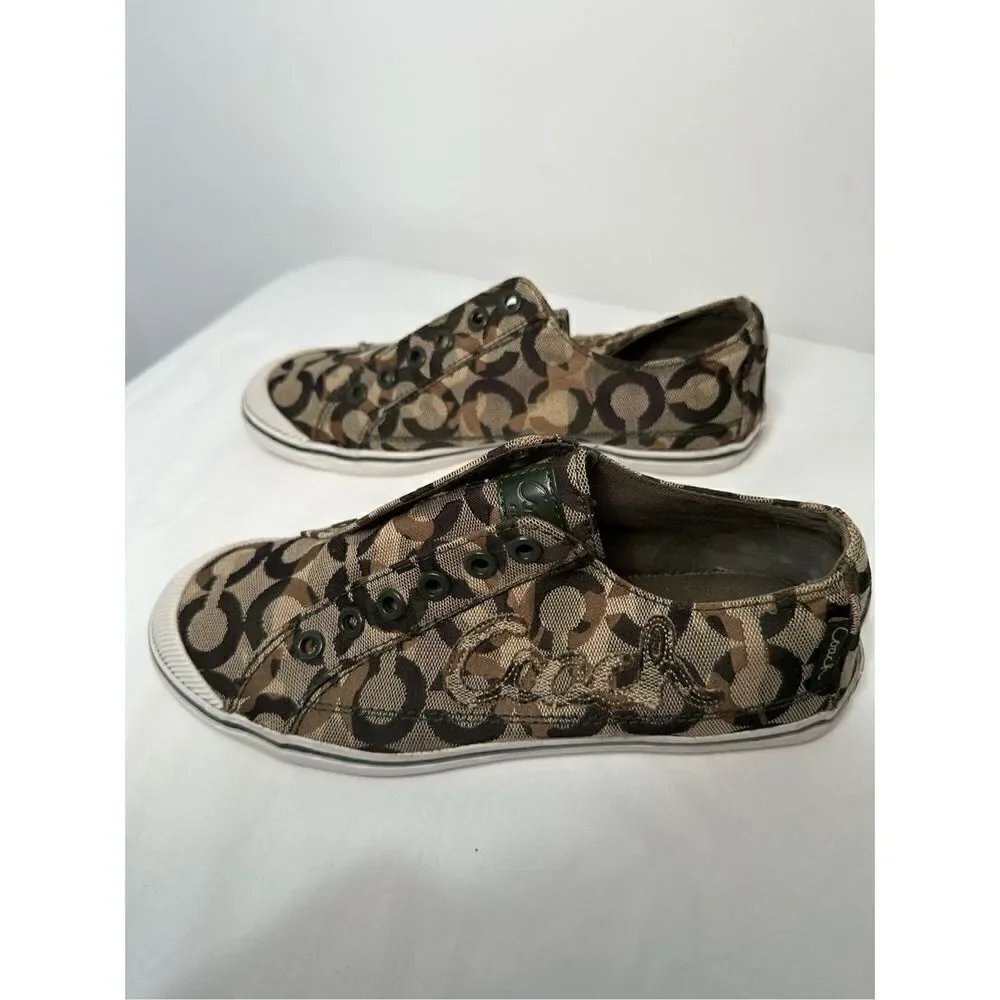 COACH Keeley signature camo low top women’s canvas slip on shoe sz 6.5B  #229